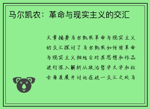 马尔凯农：革命与现实主义的交汇